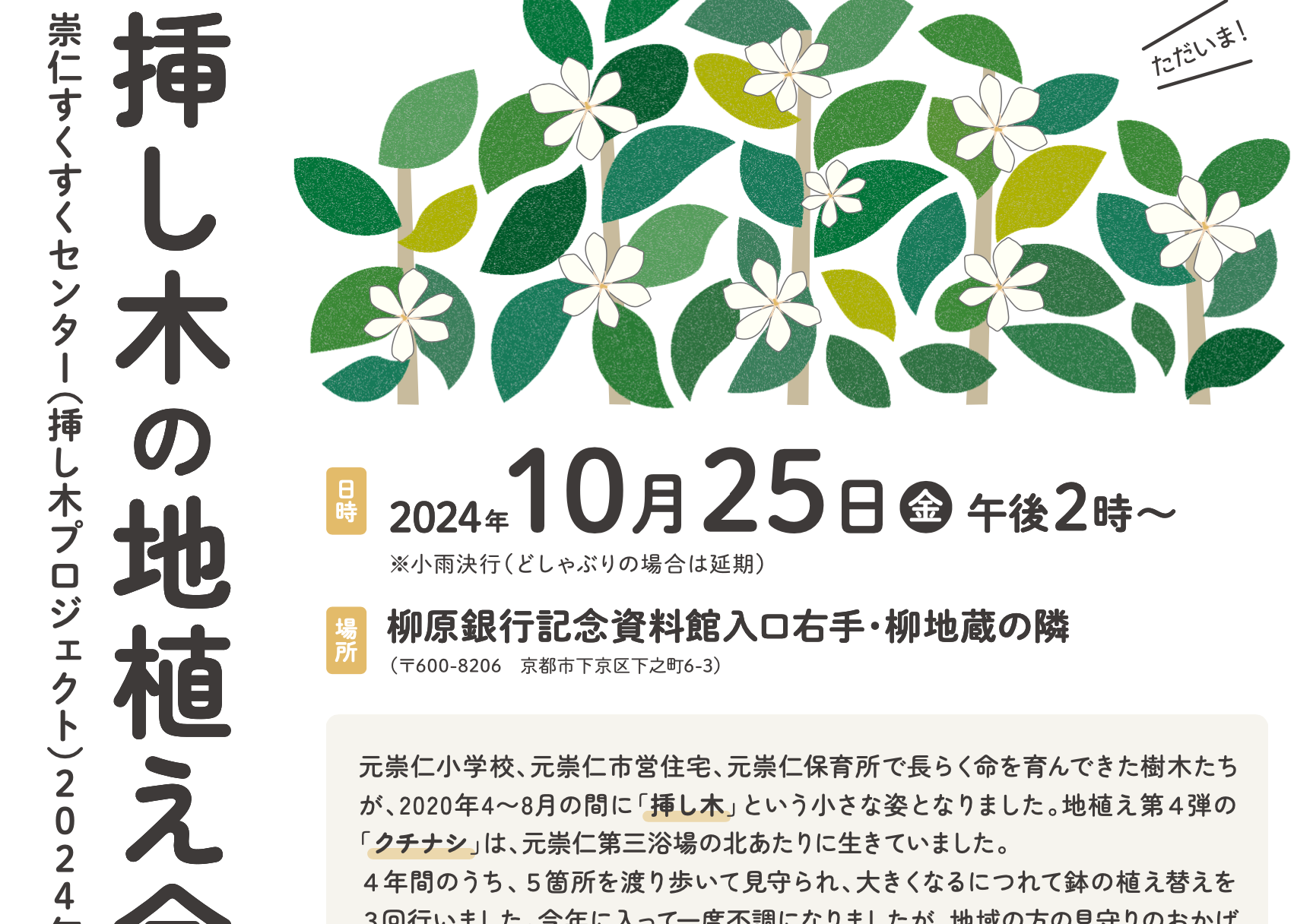 挿し木の地植え会〈クチナシ〉のお知らせ